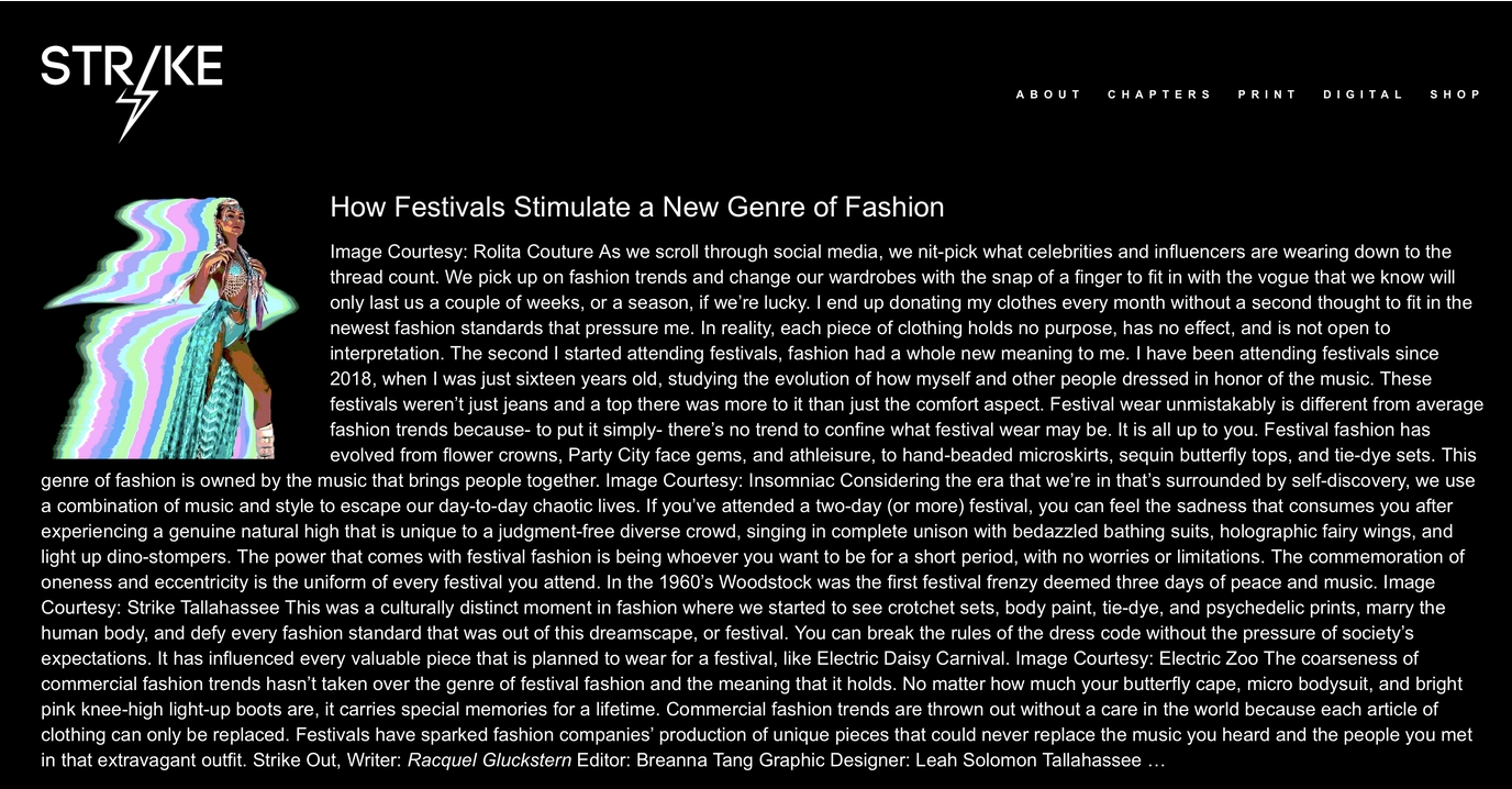STRIKE Magazine digital article by Racquel Gluckstern